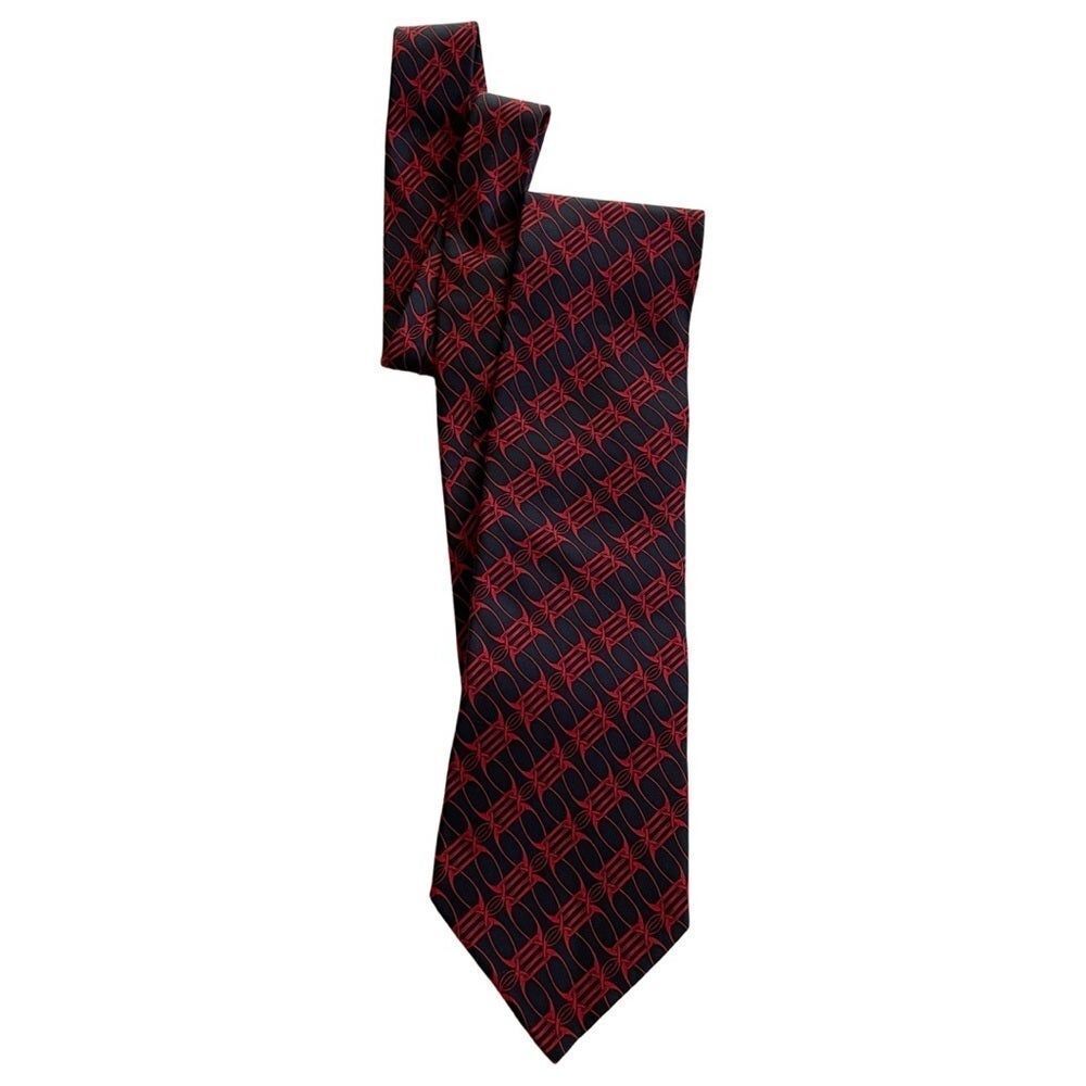 Gucci Silk Print Tie Navy Blue & Red